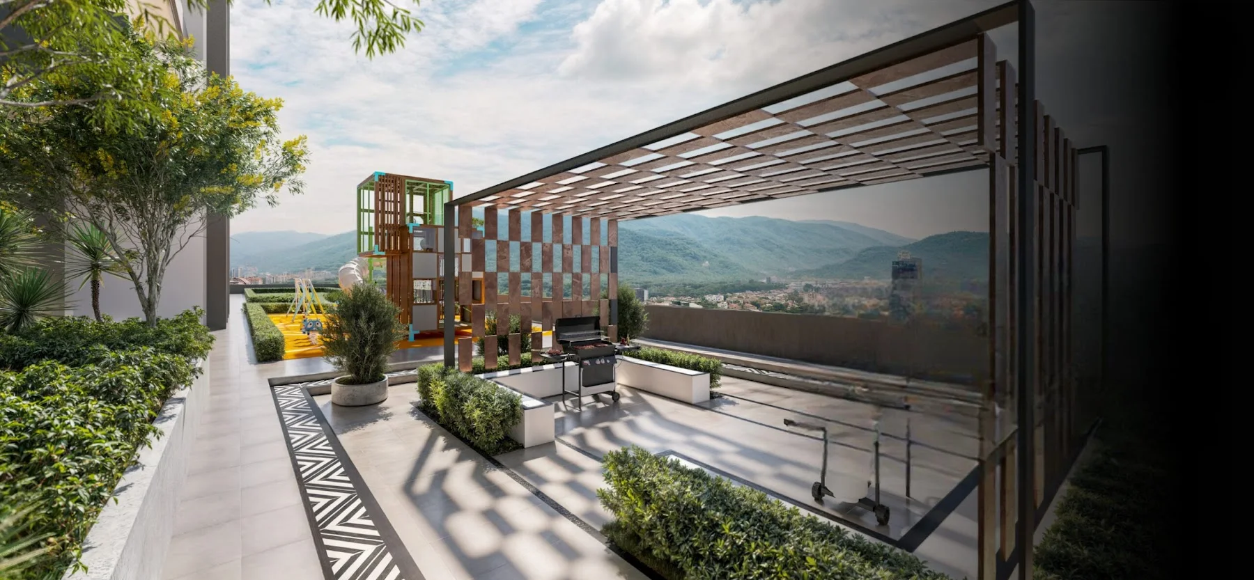 Lumina Residence family garden and barbecue area