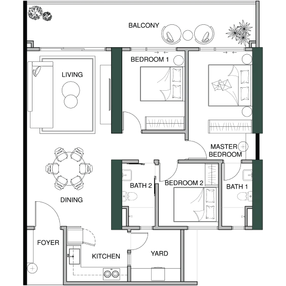 Lumina Residence Type B 1,346 sq ft floor plan