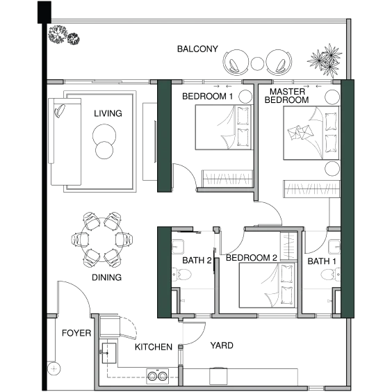 Lumina Residence Type B1 1,432 sq ft floor plan