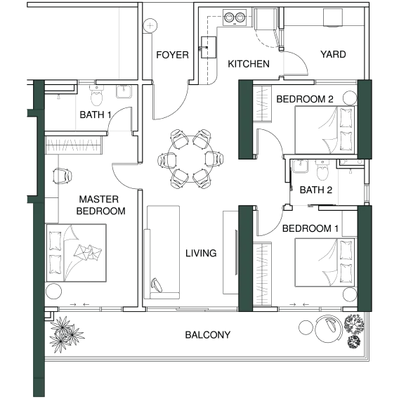Lumina Residence Type C 1,216 sq ft floor plan