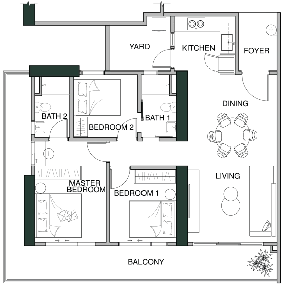 Lumina Residence Type D1 1,324 sq ft floor plan